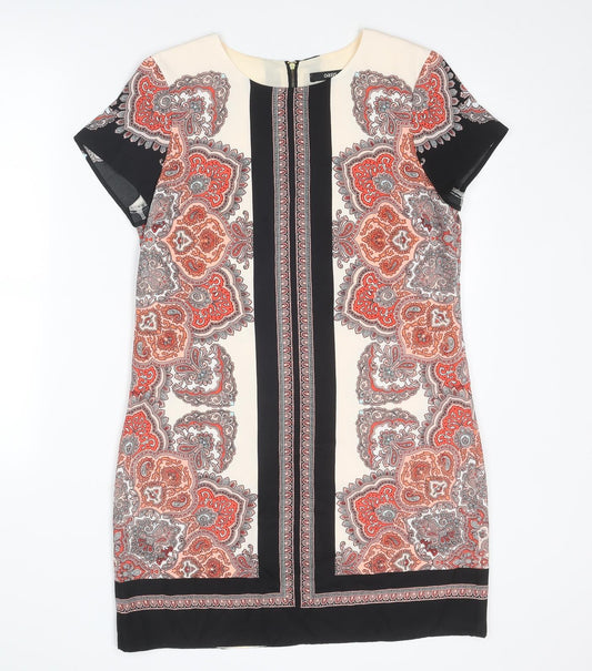 Oasis Womens Multicoloured Geometric Polyester A-Line Size 12 Round Neck Zip