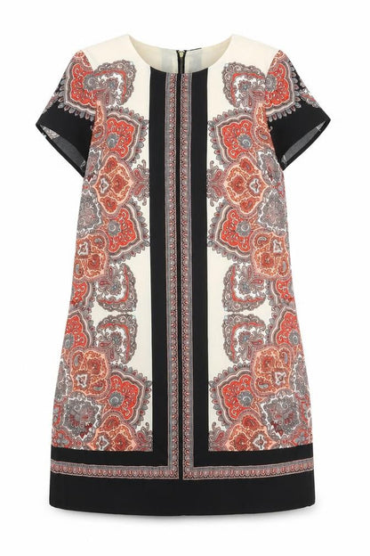 Oasis Womens Multicoloured Geometric Polyester A-Line Size 12 Round Neck Zip
