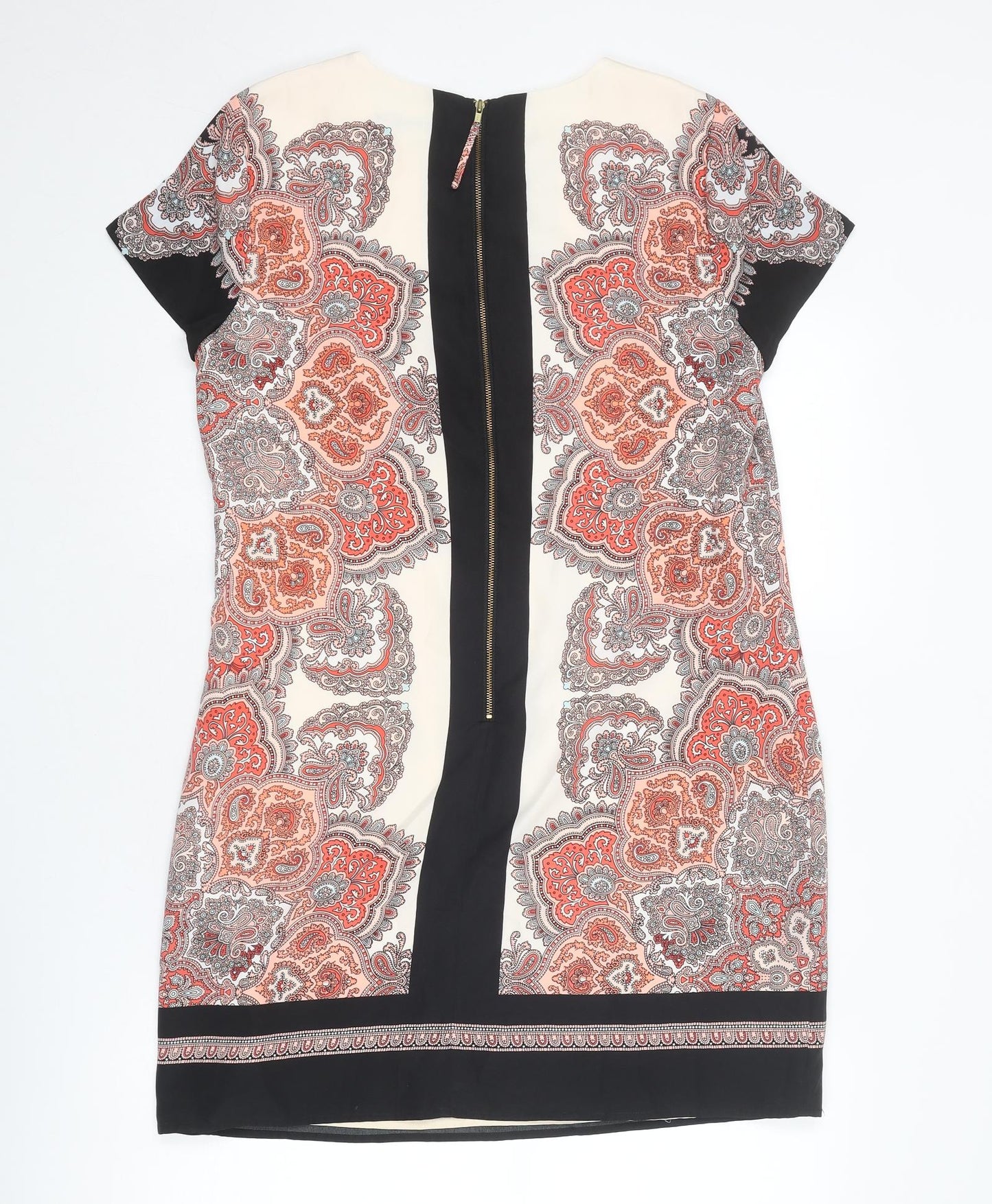 Oasis Womens Multicoloured Geometric Polyester A-Line Size 12 Round Neck Zip