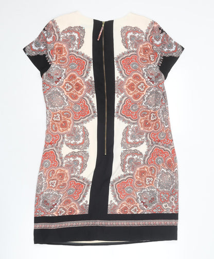 Oasis Womens Multicoloured Geometric Polyester A-Line Size 12 Round Neck Zip