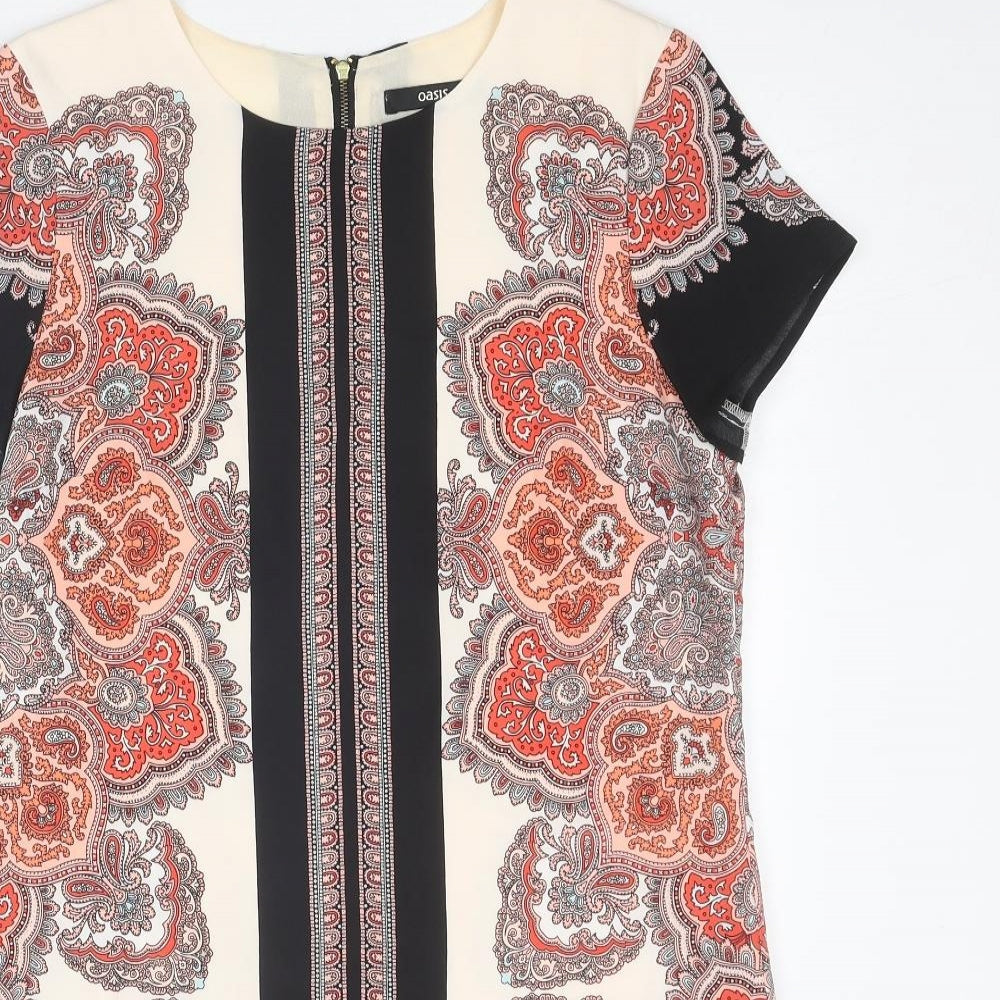 Oasis Womens Multicoloured Geometric Polyester A-Line Size 12 Round Neck Zip