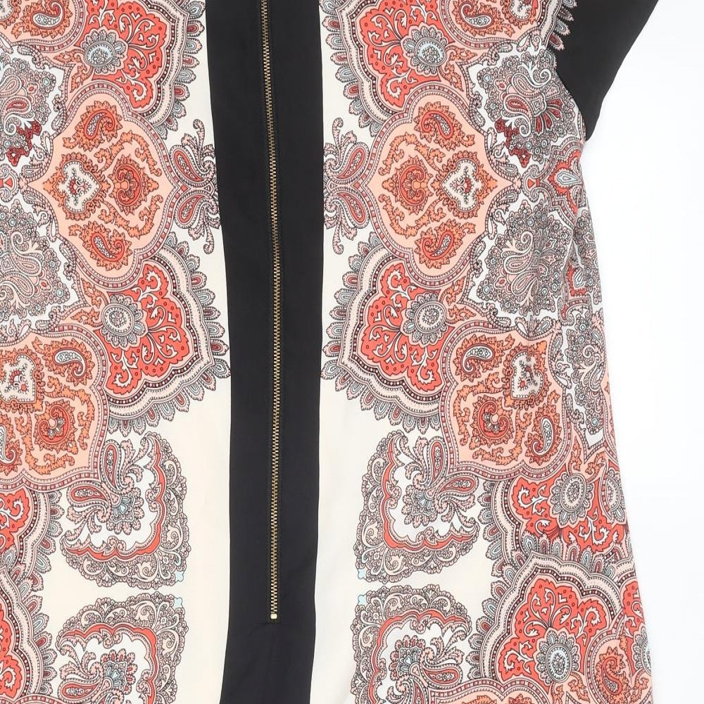 Oasis Womens Multicoloured Geometric Polyester A-Line Size 12 Round Neck Zip