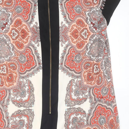 Oasis Womens Multicoloured Geometric Polyester A-Line Size 12 Round Neck Zip