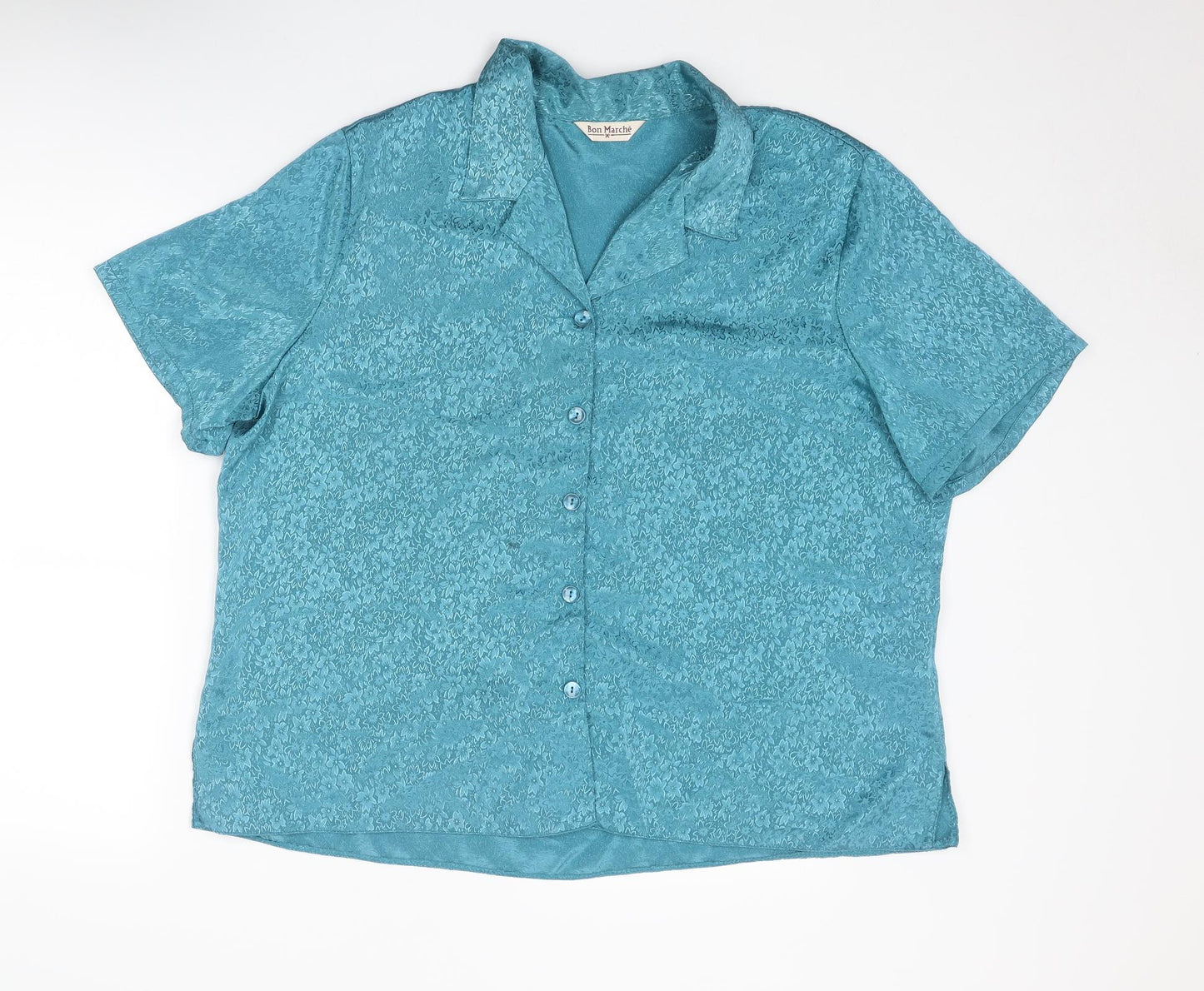 Bonmarché Womens Blue Floral Polyester Basic Button-Up Size 24 Collared