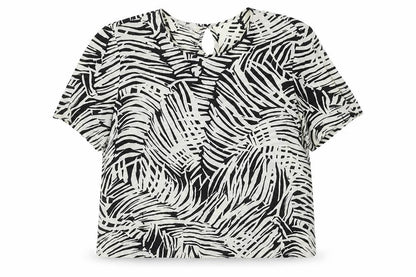 Frank Walder Womens Ivory Geometric Viscose Basic Blouse Size 12 Round Neck