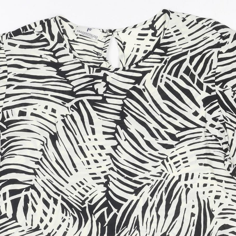 Frank Walder Womens Ivory Geometric Viscose Basic Blouse Size 12 Round Neck