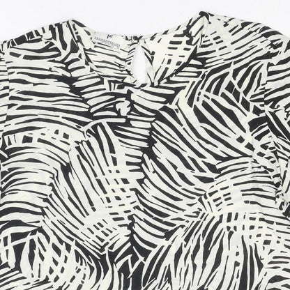 Frank Walder Womens Ivory Geometric Viscose Basic Blouse Size 12 Round Neck