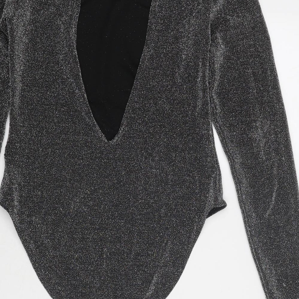 Divided by H&M Womens Silver Polyester Bodysuit One-Piece Size M Snap - Open Back