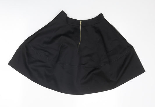 H&M Womens Black Polyester Swing Skirt Size 6 Zip