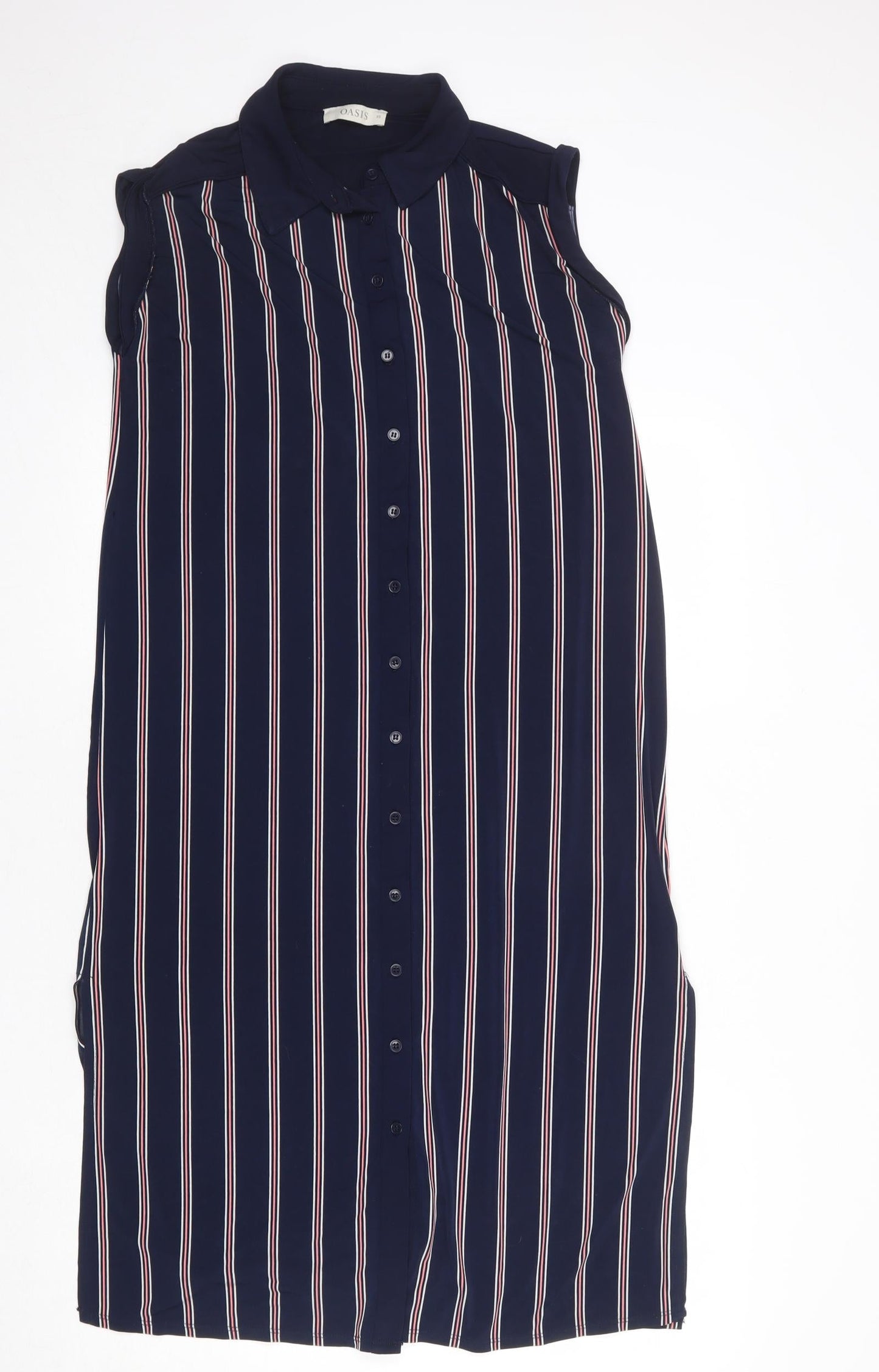 Oasis Womens Blue Striped Polyester Tank Dress Size XS Collared Button