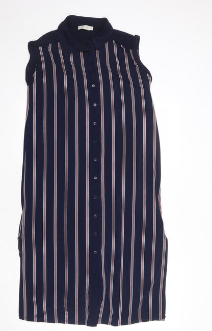 Oasis Womens Blue Striped Polyester Tank Dress Size XS Collared Button