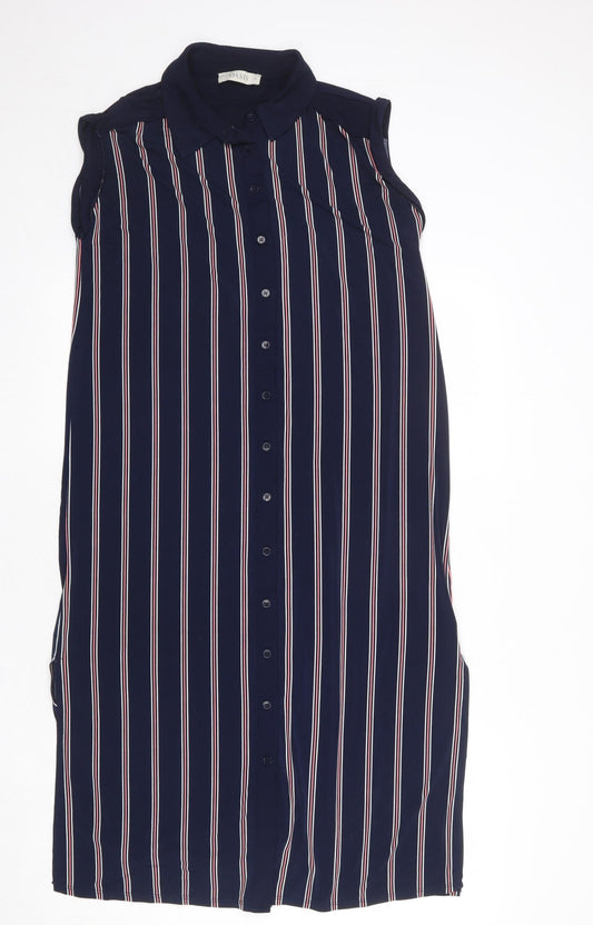 Oasis Womens Blue Striped Polyester Tank Dress Size XS Collared Button