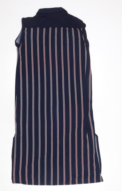 Oasis Womens Blue Striped Polyester Tank Dress Size XS Collared Button