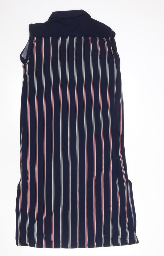 Oasis Womens Blue Striped Polyester Tank Dress Size XS Collared Button