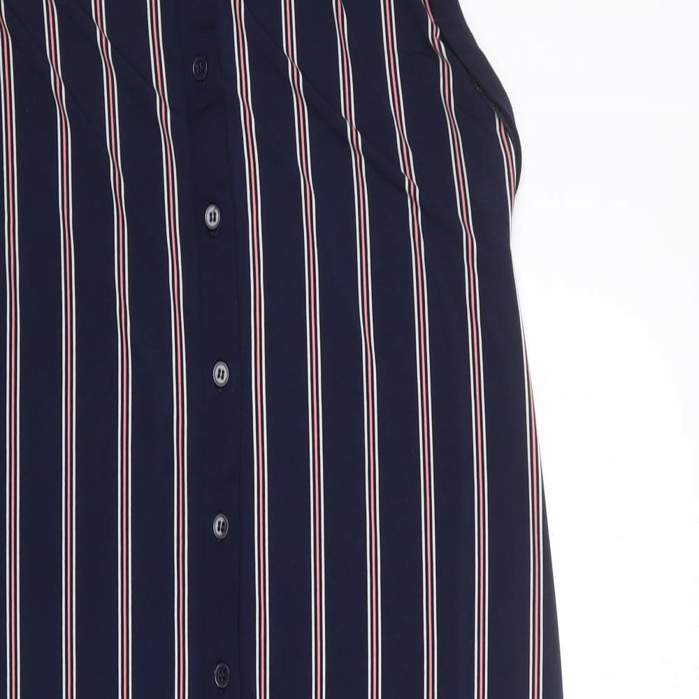 Oasis Womens Blue Striped Polyester Tank Dress Size XS Collared Button