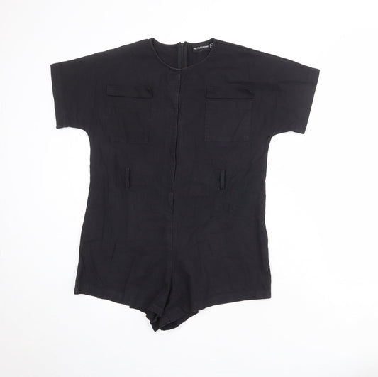 PRETTYLITTLETHING Womens Black 100% Cotton Playsuit One-Piece Size 8 Zip