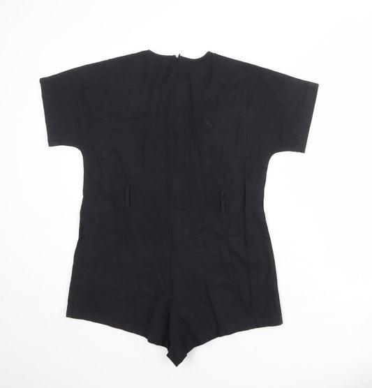 PRETTYLITTLETHING Womens Black 100% Cotton Playsuit One-Piece Size 8 Zip