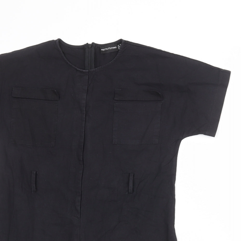 PRETTYLITTLETHING Womens Black 100% Cotton Playsuit One-Piece Size 8 Zip