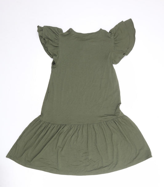 Marks and Spencer Womens Green Viscose A-Line Size 8 Round Neck Pullover