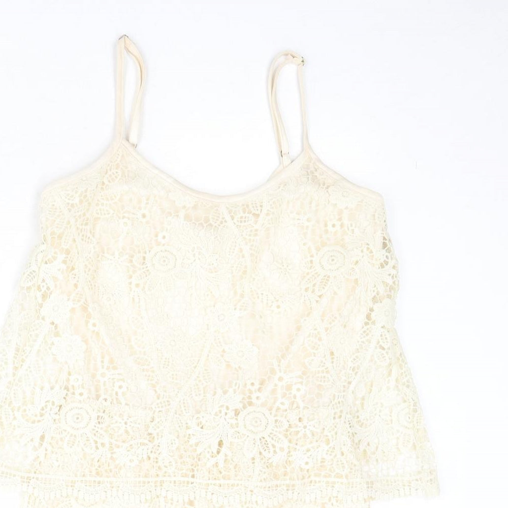 Close-up detail of Rebel women’s beige floral polyester playsuit one-piece, size M, pullover