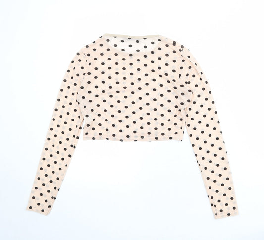 Nasty Gal Womens Pink Polka Dot Polyester Cropped T-Shirt Size 8 Boat Neck