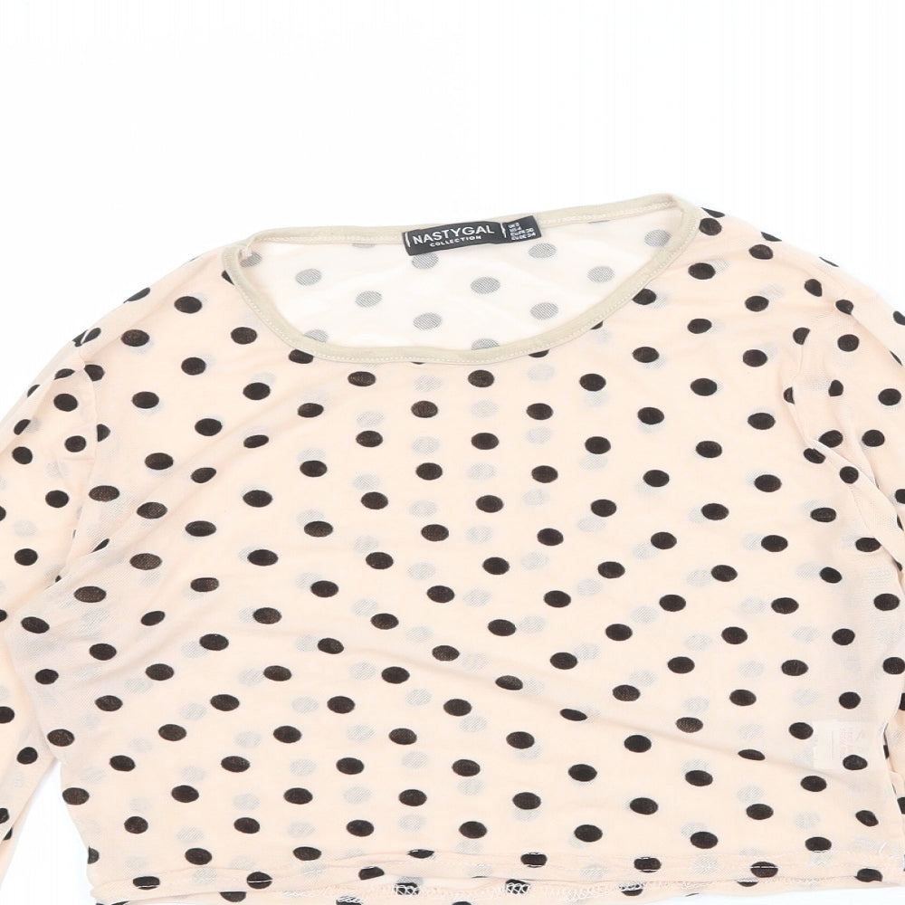 Nasty Gal Womens Pink Polka Dot Polyester Cropped T-Shirt Size 8 Boat Neck