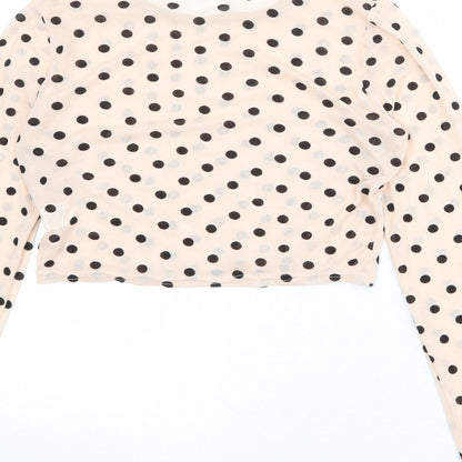 Nasty Gal Womens Pink Polka Dot Polyester Cropped T-Shirt Size 8 Boat Neck