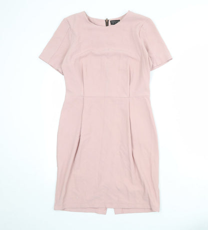 Topshop Womens Pink Polyester Shift Size 12 Round Neck Zip