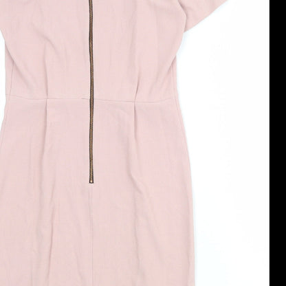 Topshop Womens Pink Polyester Shift Size 12 Round Neck Zip