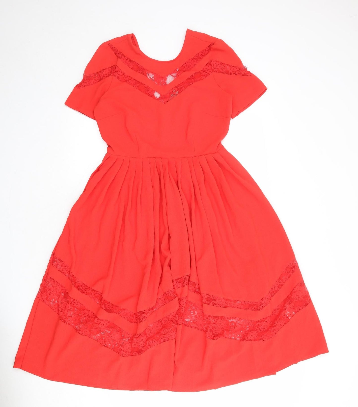 ASOS Womens Red Polyester A-Line Size 10 Round Neck Zip - Lace Details