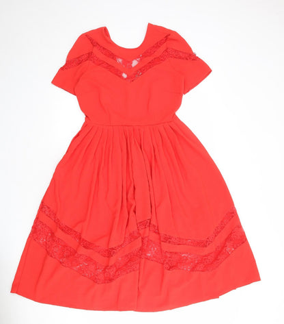 ASOS Womens Red Polyester A-Line Size 10 Round Neck Zip - Lace Details