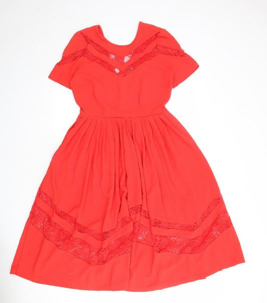 ASOS Womens Red Polyester A-Line Size 10 Round Neck Zip - Lace Details