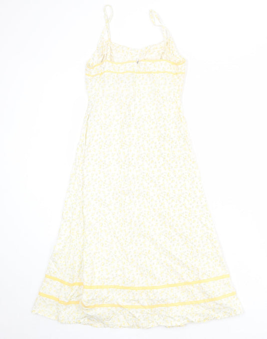 Divided by H&M Womens White Floral Polyester Slip Dress Size 8 Scoop Neck Zip