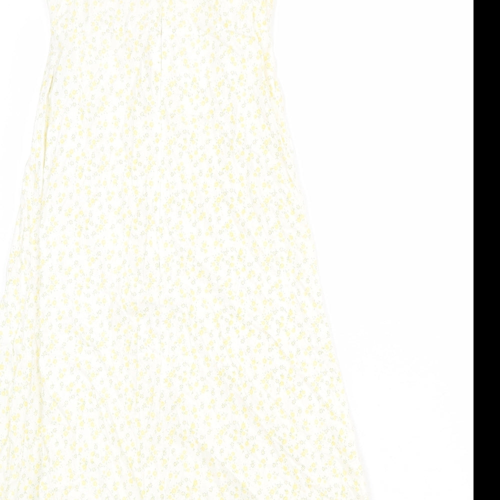 Divided by H&M Womens White Floral Polyester Slip Dress Size 8 Scoop Neck Zip