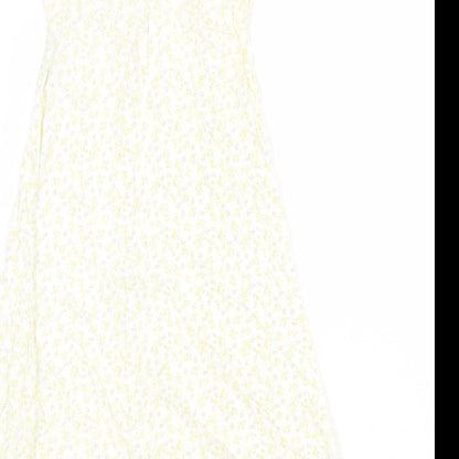 Divided by H&M Womens White Floral Polyester Slip Dress Size 8 Scoop Neck Zip