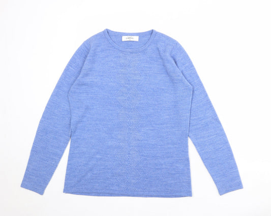 Classic Womens Blue Round Neck Acrylic Pullover Jumper Size 12