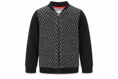 Front view of River Island boys’ black geometric jacket, size 2-3, years zip