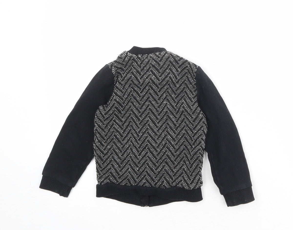 Back view of River Island boys’ black geometric jacket, size 2-3, years zip