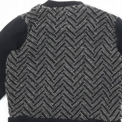 Brand and care label for River Island boys’ black geometric jacket, size 2-3, years zip