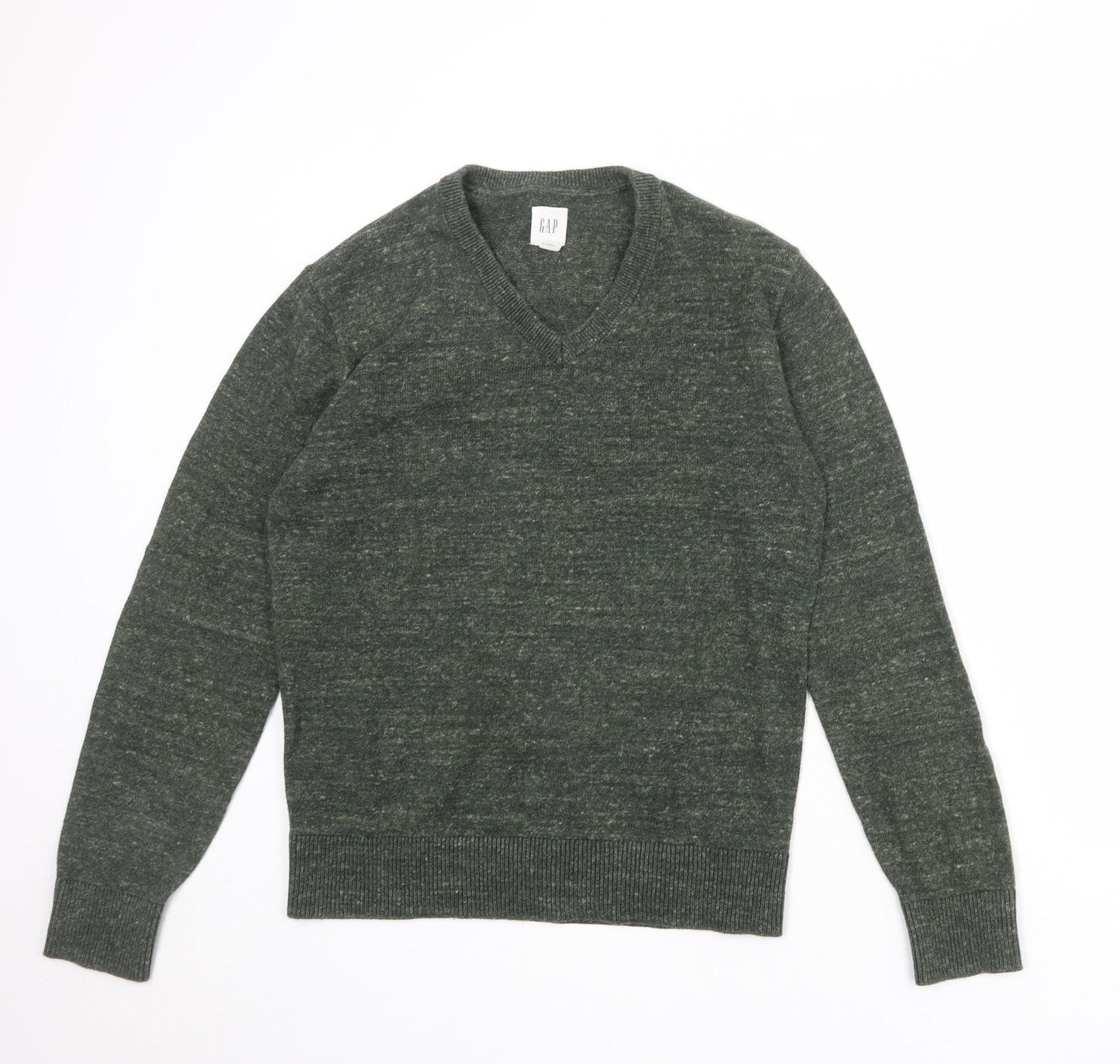 Gap Mens Green V-Neck Cotton Pullover Jumper Size XS Long Sleeve