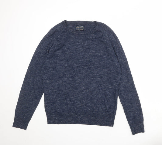 Howick Mens Blue Round Neck Cotton Pullover Jumper Size M Long Sleeve