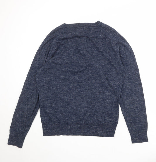 Howick Mens Blue Round Neck Cotton Pullover Jumper Size M Long Sleeve