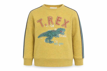 NEXT Boys Yellow Cotton Pullover Sweatshirt Size 8 Years Pullover - T-Rex