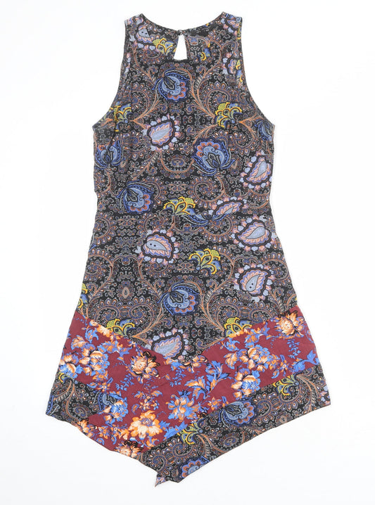 Topshop Womens Multicoloured Geometric Viscose A-Line Size 8 Round Neck Zip