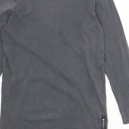 ASOS Womens Grey 100% Cotton T-Shirt Dress Size M Round Neck Zip - Zip detail on sides