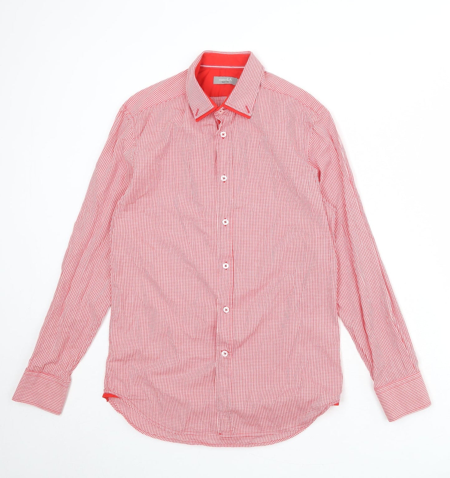 Mens UK Size S Man At LA Red  Button-Up Long Sleeve Casual Shirt