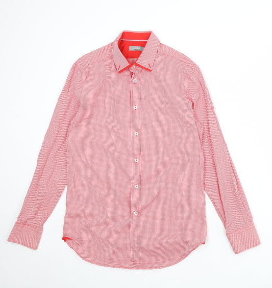 Mens UK Size S Man At LA Red  Button-Up Long Sleeve Casual Shirt