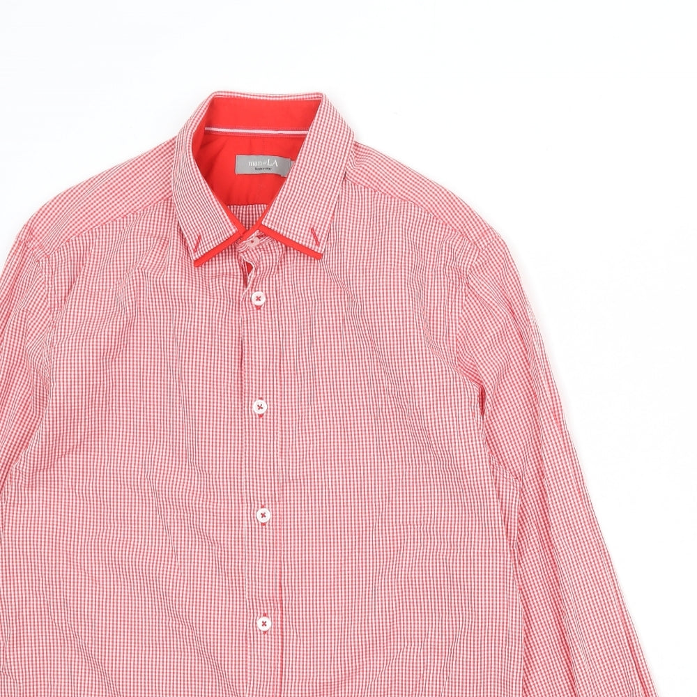 Mens UK Size S Man At LA Red  Button-Up Long Sleeve Casual Shirt