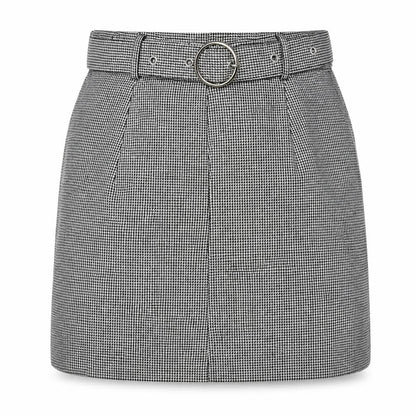 H&M Womens Grey Geometric Cotton A-Line Skirt Size 8 Zip - Houndstooth Pattern Belted