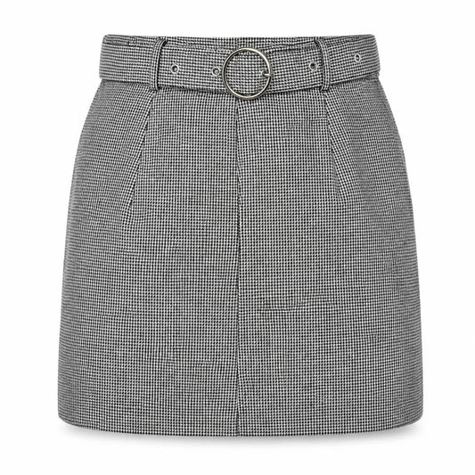 H&M Womens Grey Geometric Cotton A-Line Skirt Size 8 Zip - Houndstooth Pattern Belted